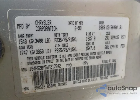 1998 Dodge Durango Slt from USA, damaged, VIN 1B4HS28Y5WF217842